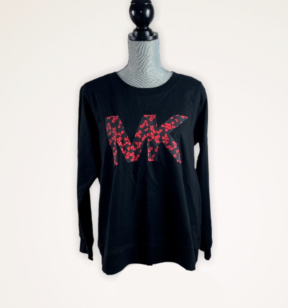 NWT Michael Kors Women's Logo Initials Cotton Black Sweatshirt Size Large $98